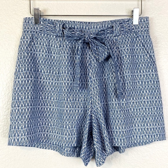 C&C California Blue/White Print Linen Blend Shorts Size 8 - Picture 1 of 7